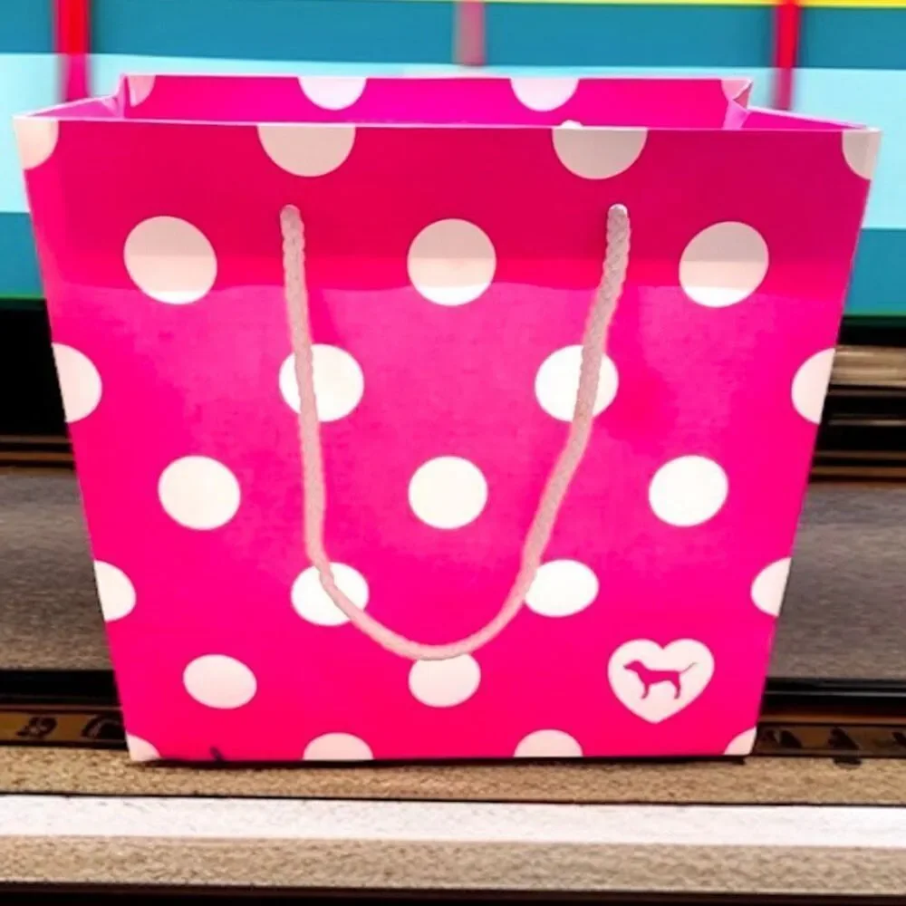 New 5 Victoria's Secret PINK Polka Dots 8”Hx8”Wx4.5”D Paper Gift Shopping Bags